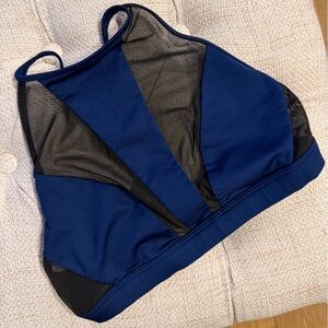 Victoria's Secret Victoria Sport Bra High Neck Blue and Black Shear Mesh Y Back